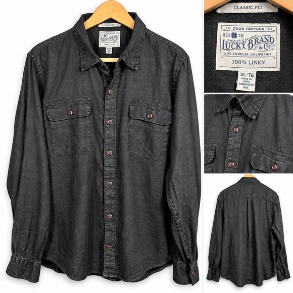 Lucky Brand Other - Y2K Inspired Lucky Brand 100% Linen Shirt Men's XL Charcoal Black Button Up